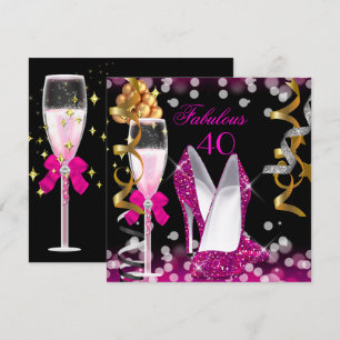 Invitation Fabulosité 40 Rose Chaud Bulles Noir Or Fête