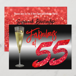 Invitation Fabulosité à 55 ans Anniversaire Paillettes Corail