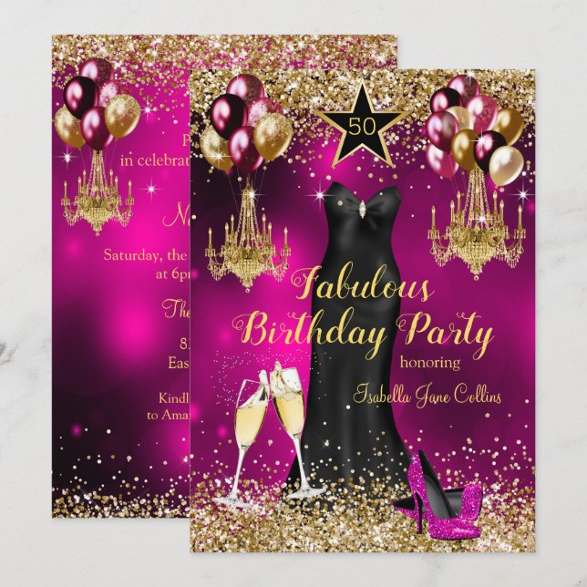 Invitation Fabulosité Anniversaire talons étoile Célébration  (Devant / Derrière)