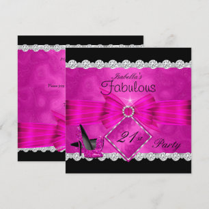 Invitation Fabulosus 21 Chaud Rose Noir Argent Fête d'anniver