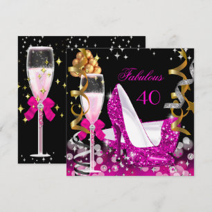 Invitation Fabulosus 40 Chaud Rose Gold Bulles Paillettes Fêt