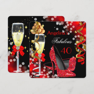 Invitation Fabulosus 40 talons rouges bulles dorées fête d'an