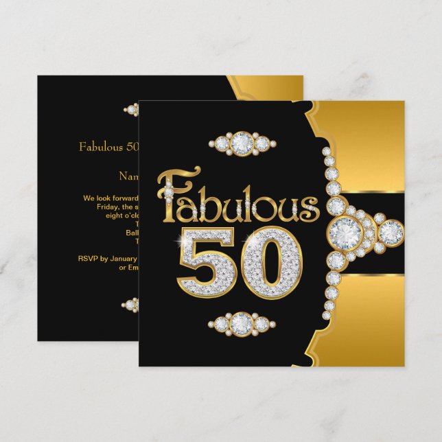 Invitation Fabulosus 50 50e Anniversaire Or Noir Diamant 2 (Devant / Derrière)