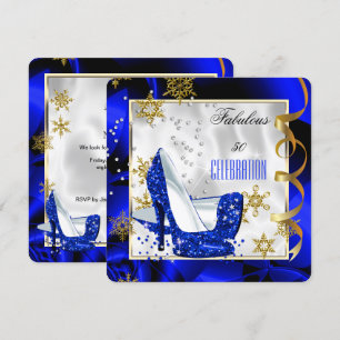Invitation Fabulosus 50 Bleu Or Abstrait Talon Fête d'anniver