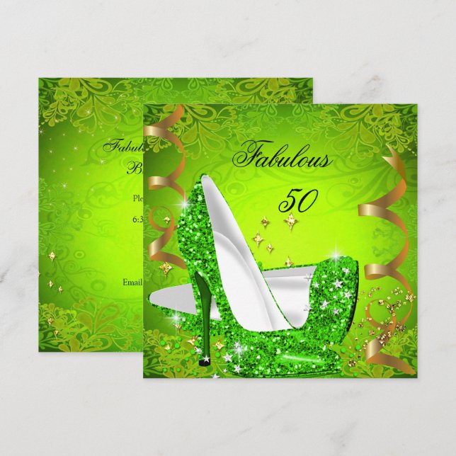 Invitation Fabulosus 50 Femme Lime Vert Or Soirée 2 (Devant / Derrière)