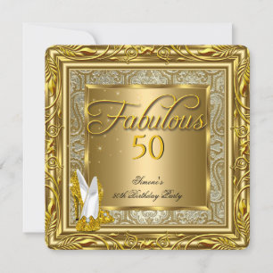 Invitation Fabulosus 50 Or Damassé Escarpins Fête d'anniversa