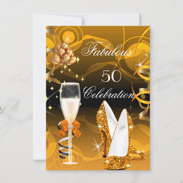 Invitation Fabulosus 50 Or Jaune Orange Fête d'anniversaire (Devant)