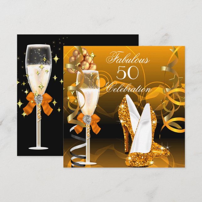 Invitation Fabulosus 50 Oranges D'or Fête d'anniversaire (Devant / Derrière)