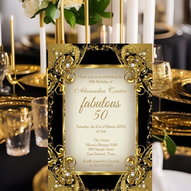 Invitation Fabulosus 50 Photo noir beige Perle Dorée Soirée (Créateur téléchargé)