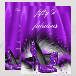 Invitation Fabulosus 50 Purple Stars talons hauts Fête d'anni