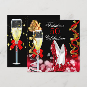 Invitation Fabulosus 50 Rouge Noir Or Bulles Fête
