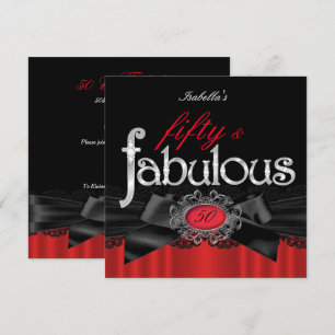 Invitation Fabulosus 50 Rouge Noir Soie Dentelle Fête d'anniv
