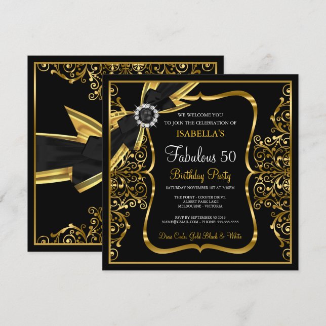 Invitation Fabulosus 50ème Anniversaire Ruban en D (Devant / Derrière)