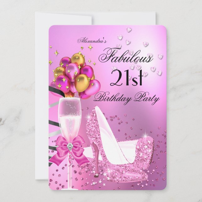 Invitation Fabulous 21e Anniversaire Talons Shimmer Rose Clai (Devant)