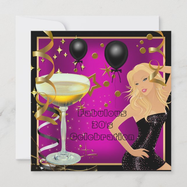 Invitation Fabulous 30 30e Anniversaire Rose Or Noir (Devant)