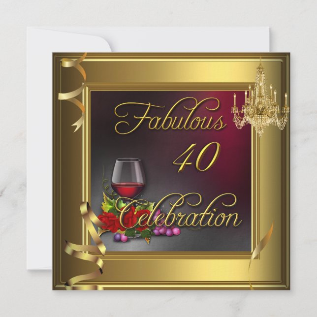 Invitation Fabulous 40 Celebration Crème Roses Vin Or (Devant)