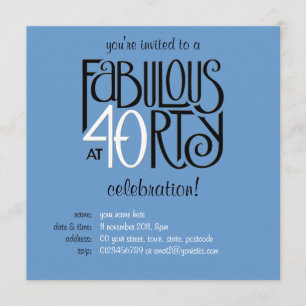 Invitation Fabulous 40 noir blanc bleu Anniversaire Invitatio