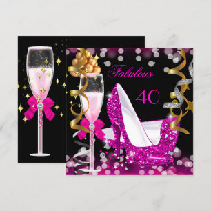 Invitation Fabulous 40 Rose Chaud Bulles Paillettes Or Fête
