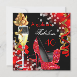 Invitation Fabulous 40 Talons Rouges Bulles Dorées Fête d'Ann