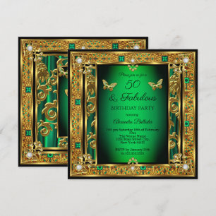 Invitation Fabulous 50 Anniversaire Émeraude Vert Papillon Or