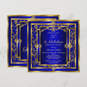 Invitation Fabulous 50 Anniversaire Fête de Bleu Royal Or Dam