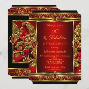 Invitation Fabulous 50 Anniversaire Rouge Rubis Jewel Damask 