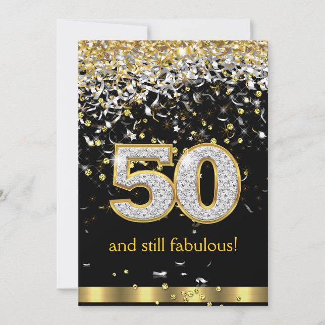 Invitation Fabulous 50 ans Rubans Dorés Argentés 50e Annivers (Devant)