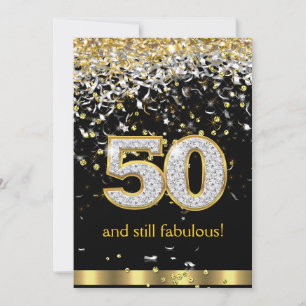 Invitation Fabulous 50 ans Rubans Dorés Argentés 50e Annivers