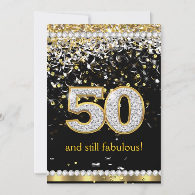 Invitation Fabulous 50 ans Rubans dorés et argentés Fête 50 a (Devant)