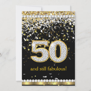 Invitation Fabulous 50 ans Rubans dorés et argentés Fête 50 a