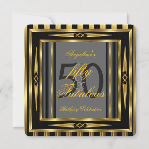 Invitation Fabulous 50 Art déco Rayure Noir Gris Or