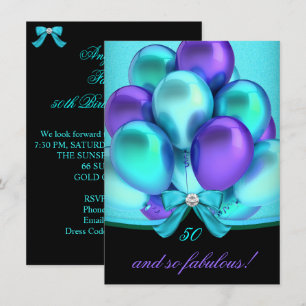 Invitation Fabulous 50 Ballons de fête sarcelle violet noir