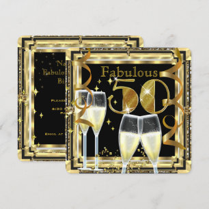 Invitation Fabulous 50 Champagne Déco Or Fête d'anniversaire