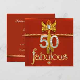 Invitation Fabulous 50 Diamant Or Fête d'anniversaire Rouge P