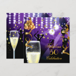 Invitation Fabulous 50 Fête d'anniversaire Champagne Or Viole