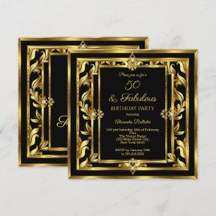 Invitation Fabulous 50 Or noir damas Anniversaire