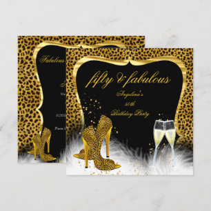 Invitation Fabulous 50 Party Champagne Doré Léopard