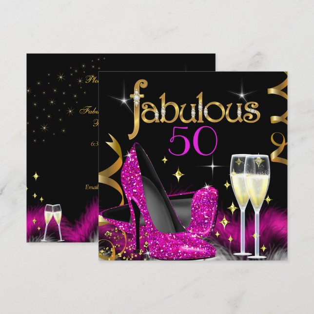 Invitation Fabulous 50 Party Chaussures à talons hauts rose O (Devant / Derrière)