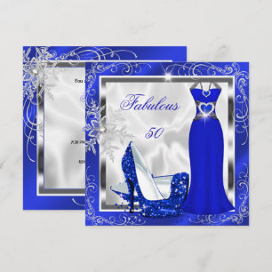 Invitation Fabulous 50 Party Royal Blue Silver Robe Talons S9