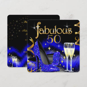 Invitation Fabulous 50 Party Royal Blue Talons Or Hauts Noirs