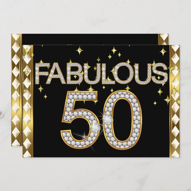 Invitation Fabulous 50 Retro Glamor Hollywood Gold Frame (Devant / Derrière)