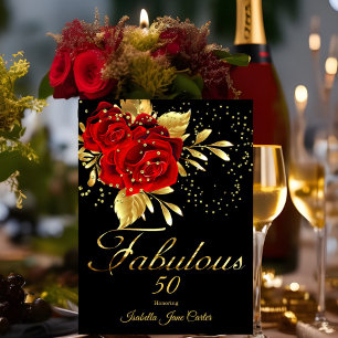 Invitation Fabulous 50 Rose Rouge Exotique Fleur Noir Or