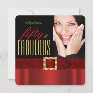 Invitation Fabulous 50 Rouge Royal Or Noir Photo Anniversaire