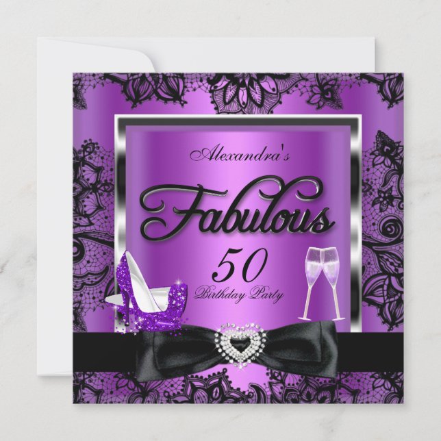 Invitation Fabulous 50 Soirée Talons Hauts Champagne Violet (Devant)