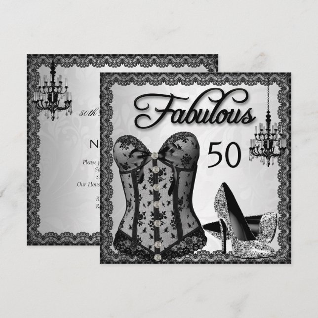 Invitation Fabulous 50 Talons Hauts Corset Argent Noir Soirée (Devant / Derrière)