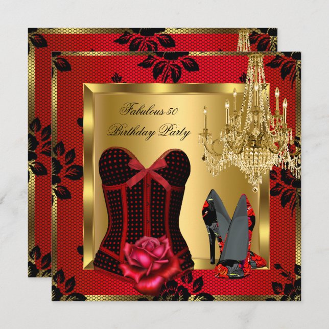 Invitation Fabulous 50 Talons Rouges Lustre en Rose Corset en (Devant / Derrière)