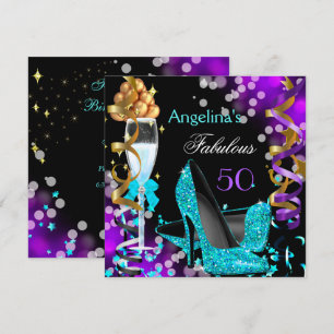 Invitation Fabulous 50 Talons sarcelle violet Or Bulles Fête