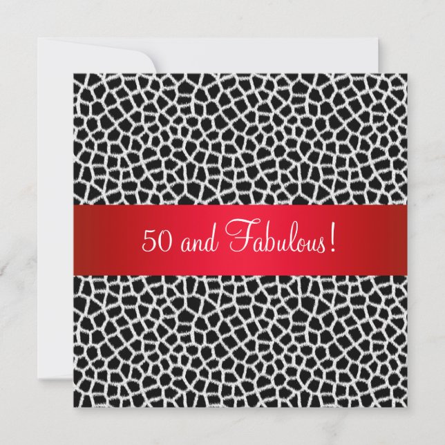 Invitation Fabulous 50ème Impression Animale Fête Noir Blanc  (Devant)