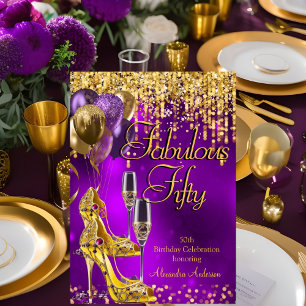 Invitation Fabulous 50th Talons violets Paillettes Champagne
