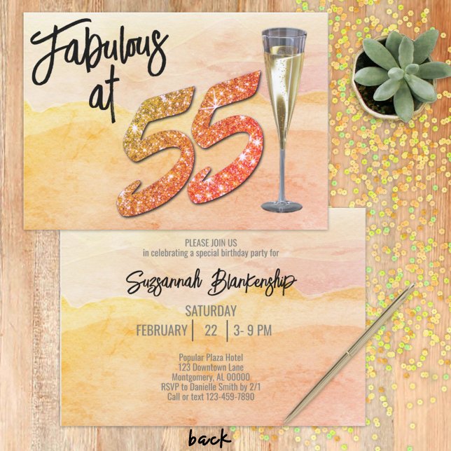 Invitation Fabulous 55 Fête Manhattan Fond Aquarelle (Grab their attention with this custom faux glitter 55th birthday party invitation. )